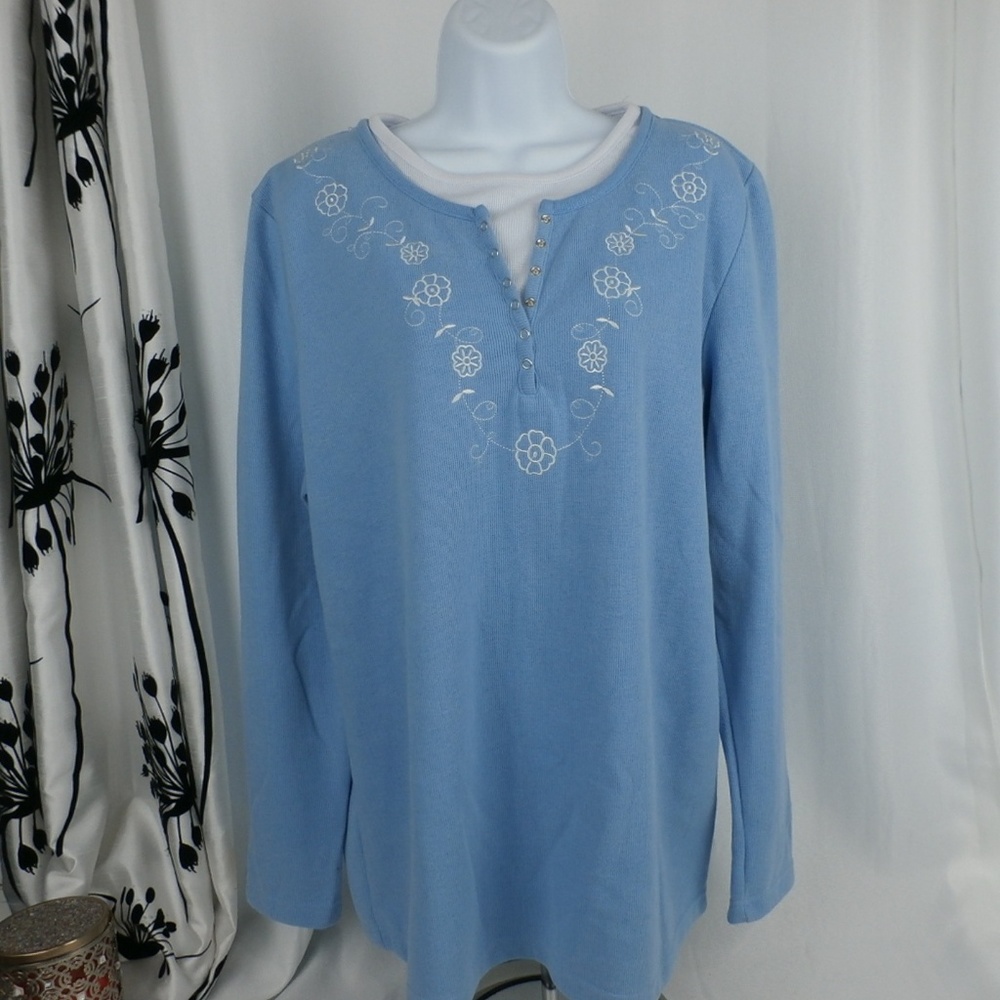 Cottage Street Blue Long Sleeve Tunic Faux Layered